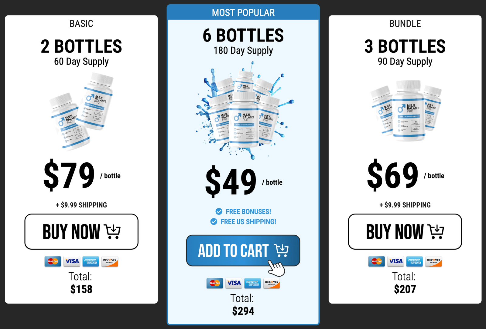 MEN Balance Pro package options