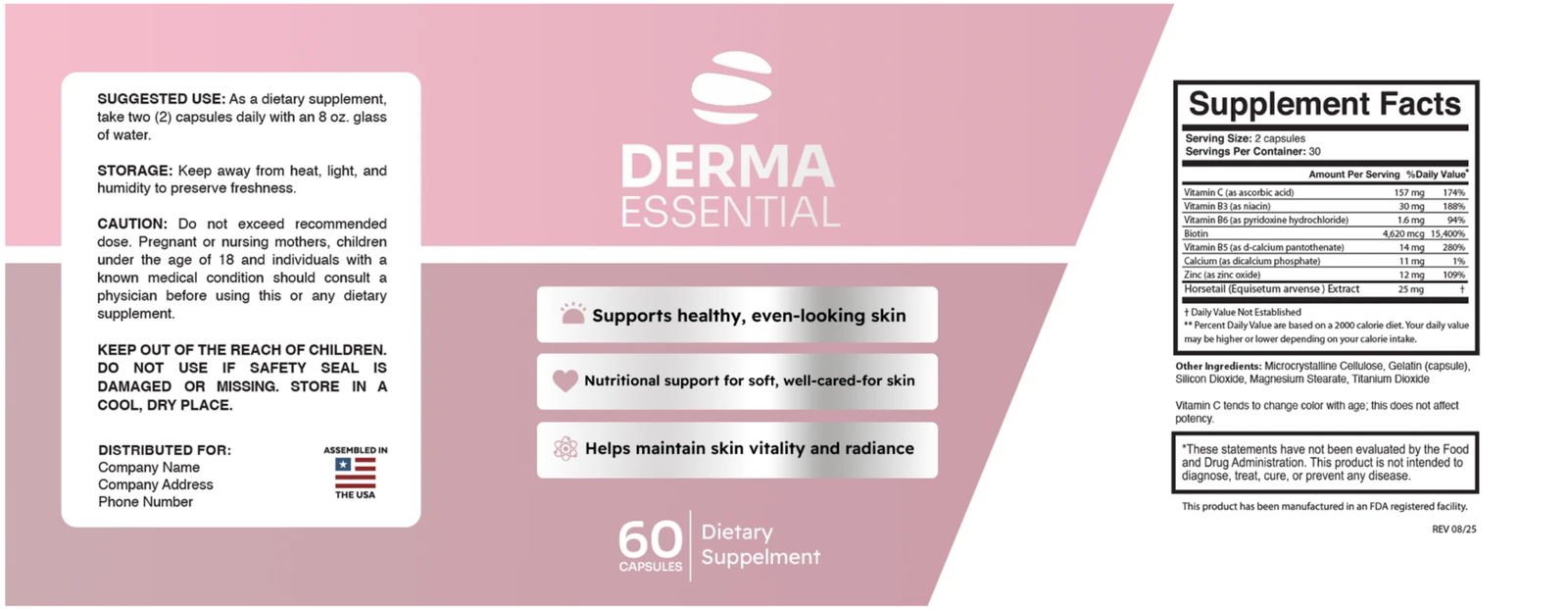 Derma Essential supplement facts label